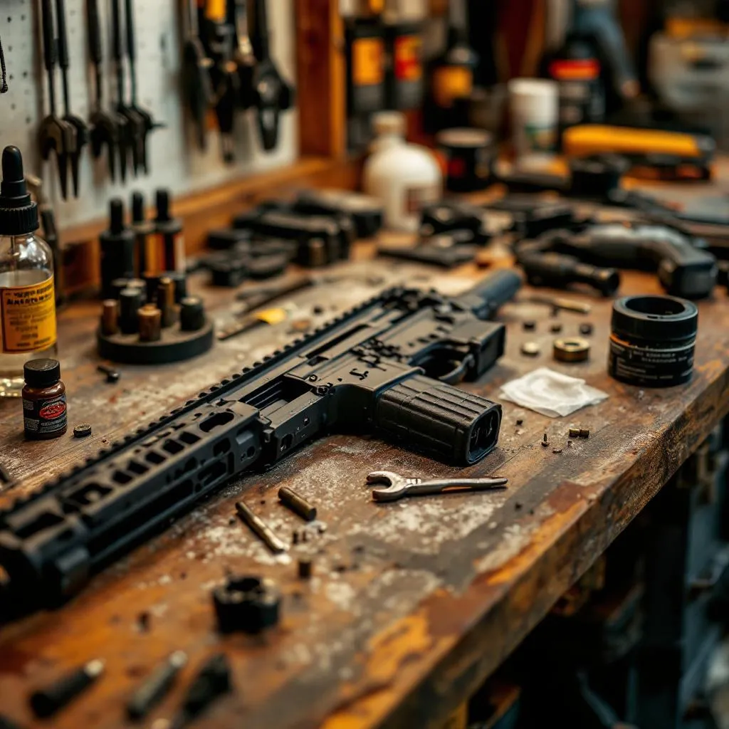 Gunsmith workbench with AR-15